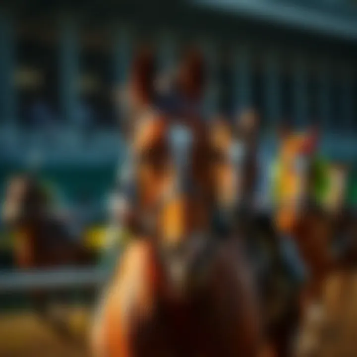 Close-up of horses racing during an event at Letsrun Park